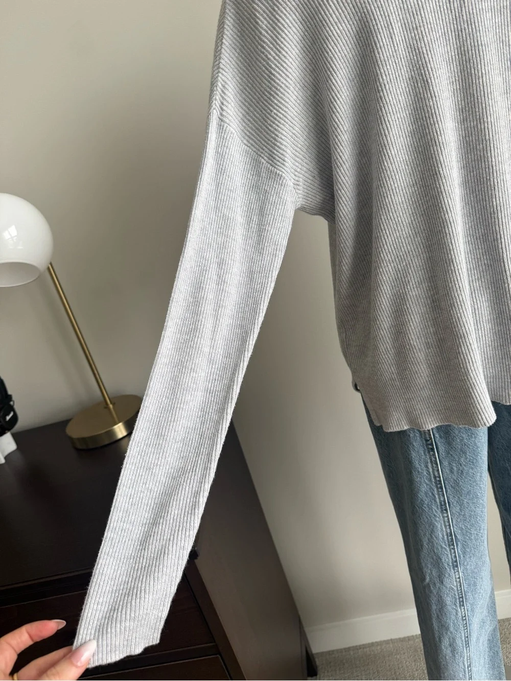 ABOUND Light Heather Gray Ribbed V-Neck Sweater
